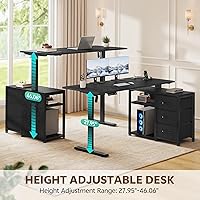 Vista 3 de Escritorio eléctrico en forma de L de 47 pulgadas con 3 cajones, mesa de computadora de almacenamiento, altura ajustable con tomas de corriente, 4