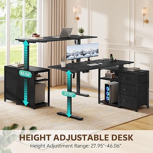 Miniatura 3 de Escritorio de pie en forma de L de 47 pulgadas con 3 cajones, escritorio eléctrico de pie con almacenamiento para computadora, altura ajustable con