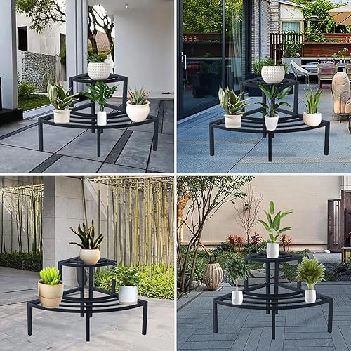 Miniatura 5 de Soporte de aluminio de 2 niveles para plantas, ligero, resistente y libre de óxido, estante de escalera perfecto para exhibición de vegetación en