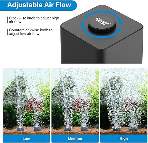 Miniatura 2 de hygger Bomba de aire para acuario, bomba de aire ajustable silenciosa para pecera, 4 W7 W11 W, potente aireador de oxígeno con doble salida de acero