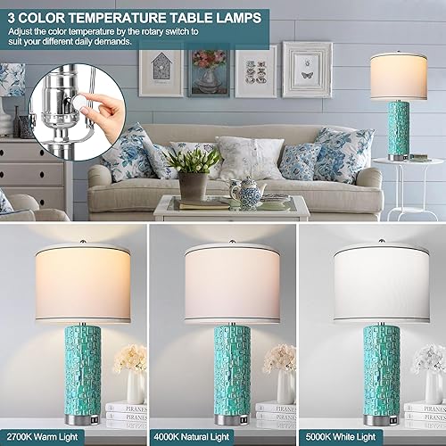 Miniatura 4 de Juego de 2 lámparas de mesa de cerámica para dormitorio, sala de estar, oficina, 26 pulgadas, lámpara de noche costera giratoria para mesita de