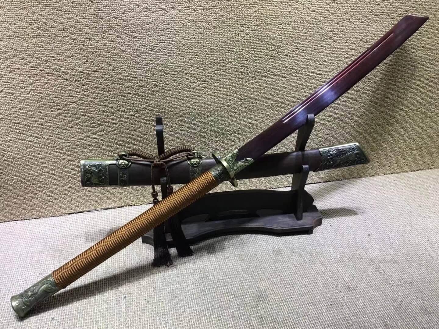 Chinese Swords,Broadsword,Kangxi dao,Damascus Steel red Blade,Alloy Fittings,Rosewood Scabbard