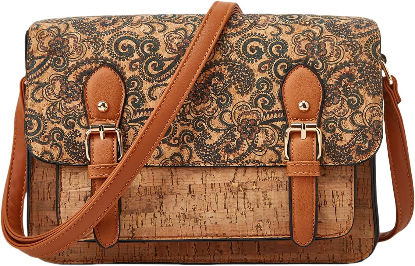Natural CORK Vintage Crossbody Messenger Bag Satchel Purse Handbag Briefcase for Women