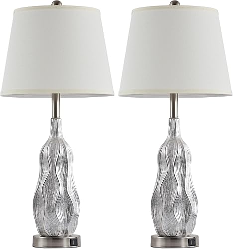 Miniatura 5 de Juego de 2 lámparas de cerámica de 28 pulgadas con control táctil, lámpara de mesa grande con 2 puertos USB, lámparas de mesa modernas para sala de