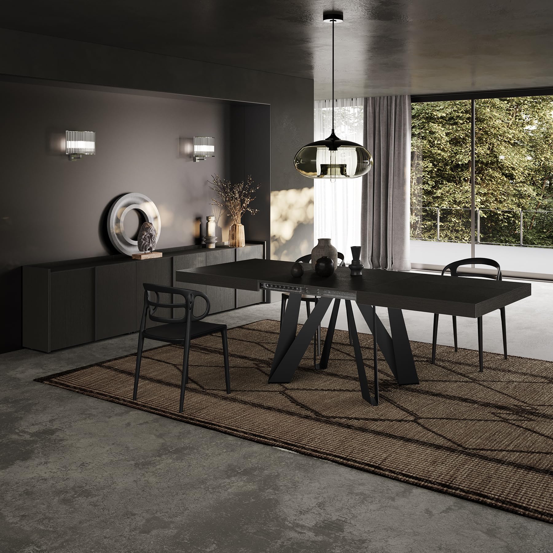 MOBILI FIVER, Sillas Carlotta, Set de 4, en Negro, Polipropileno, Silla por Cocina, Jardín, Salon