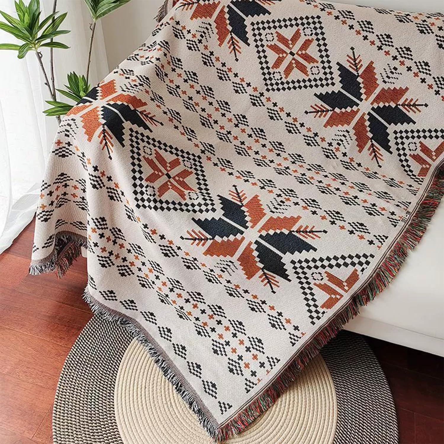 Nappe rectangulaire à Motif Feuilles d'automne avec Pompons, en Polyester-Coton, Lavable et Anti-poussière, idéale pour Les fêtes de Thanksgiving et Le Quotidien. Décoration intérieure, 90 x