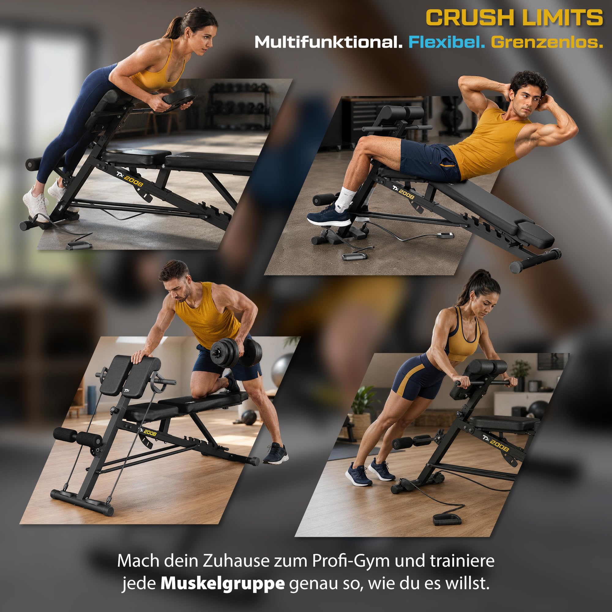 TREX SPORT Hantelbank verstellbar bis 250 kg mit Expander, Curlpult TX-200B | Multifunktions Trainingsbank, Flachbank für Ganzkörper-Workout, 8-Fach Verstellbare Rückenlehne & 3-Fach Verstellbarer Sitz