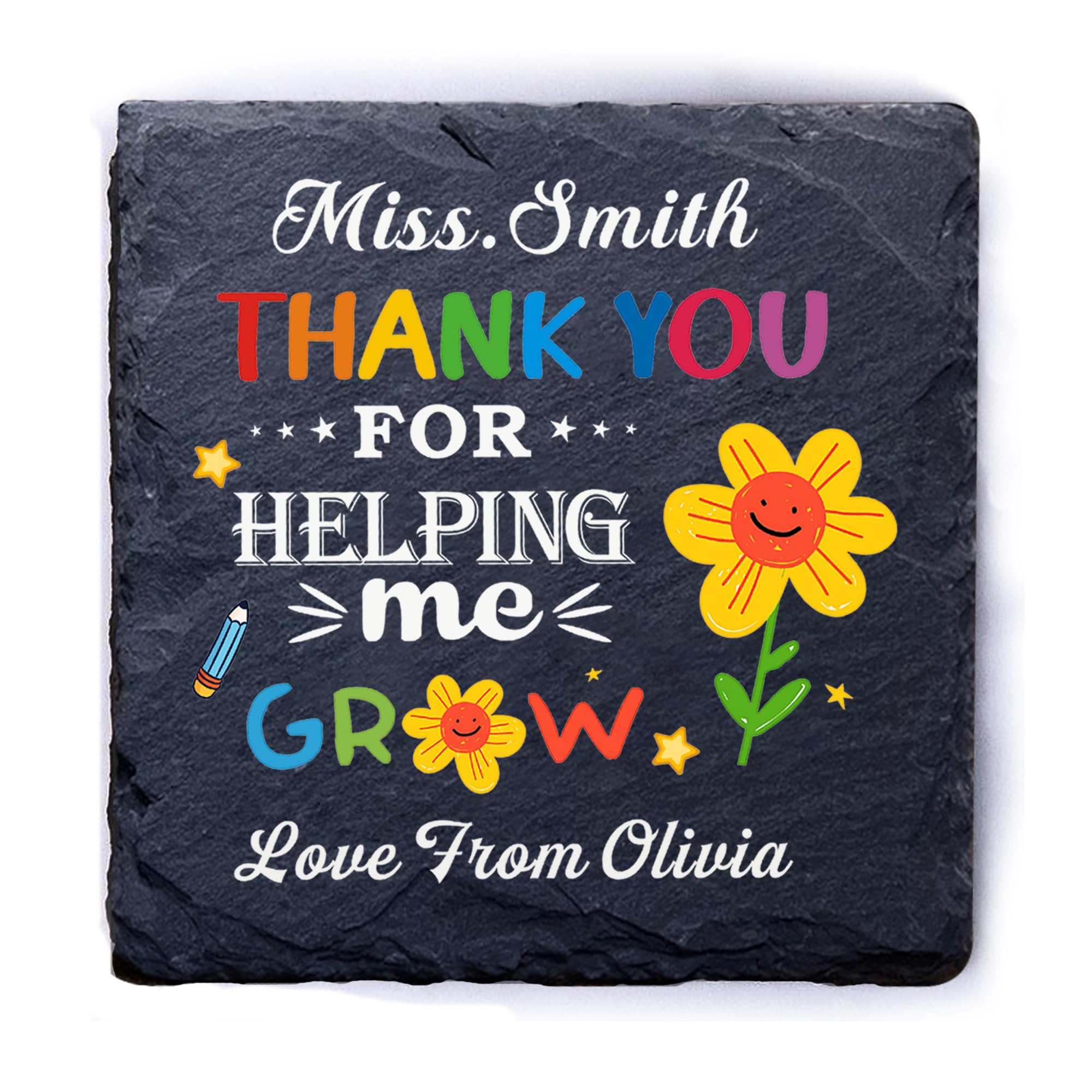 Personalised Thank You Teacher Gift, Custom Slate Coasters, Thank You Coaster Best Teacher Gifts for Women Men Teaching Assistant End of Term Gifts(Design 6) — image 1