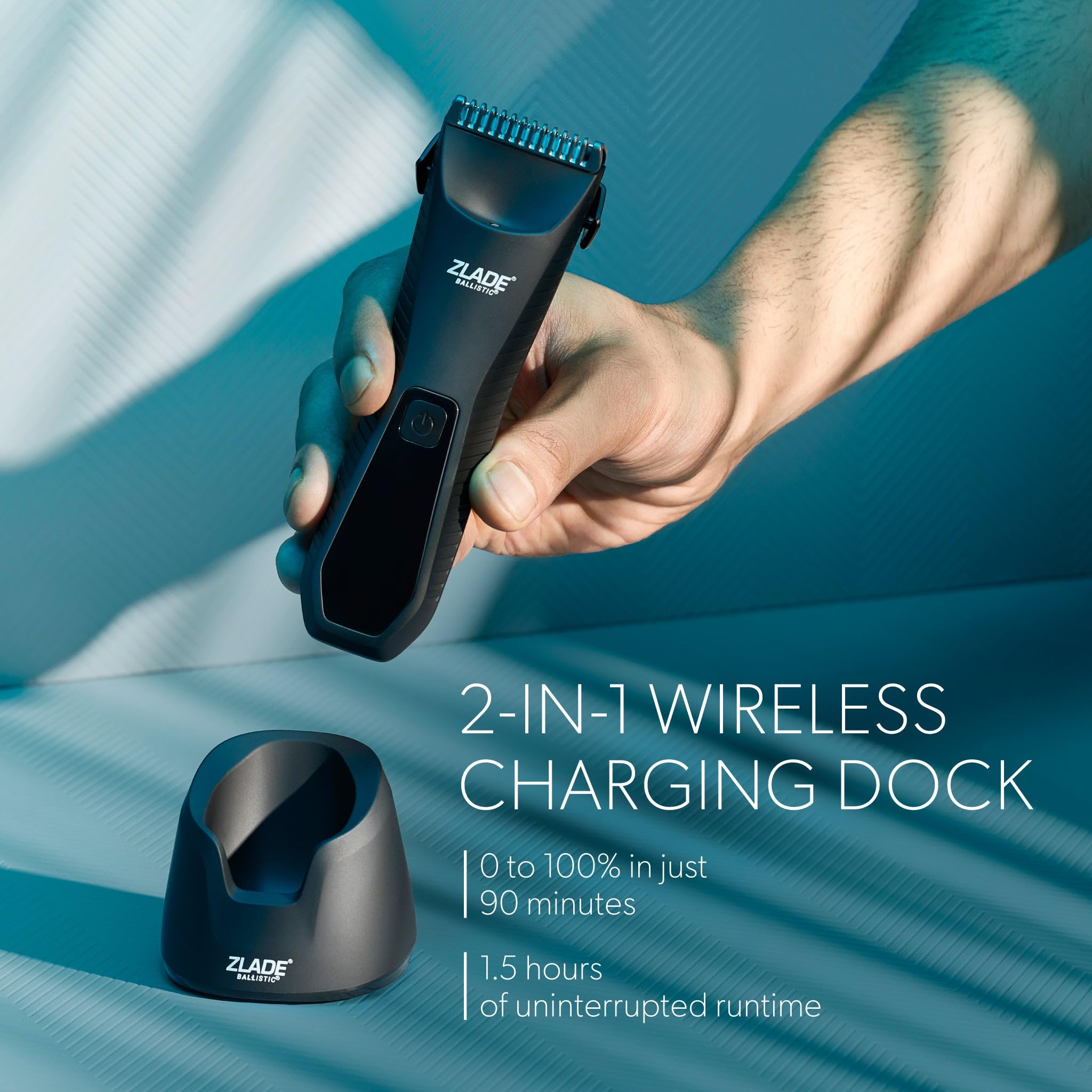 Zlade Ballistic Turbo 3.0 Full Body Trimmer for Men, Beard, Balls, Pubic Hair & Private Parts | IPX7 Waterproof | 7000 RPM 2-Speed Motor | Wireless + USB-C Charging | 90 Min Runtime 2