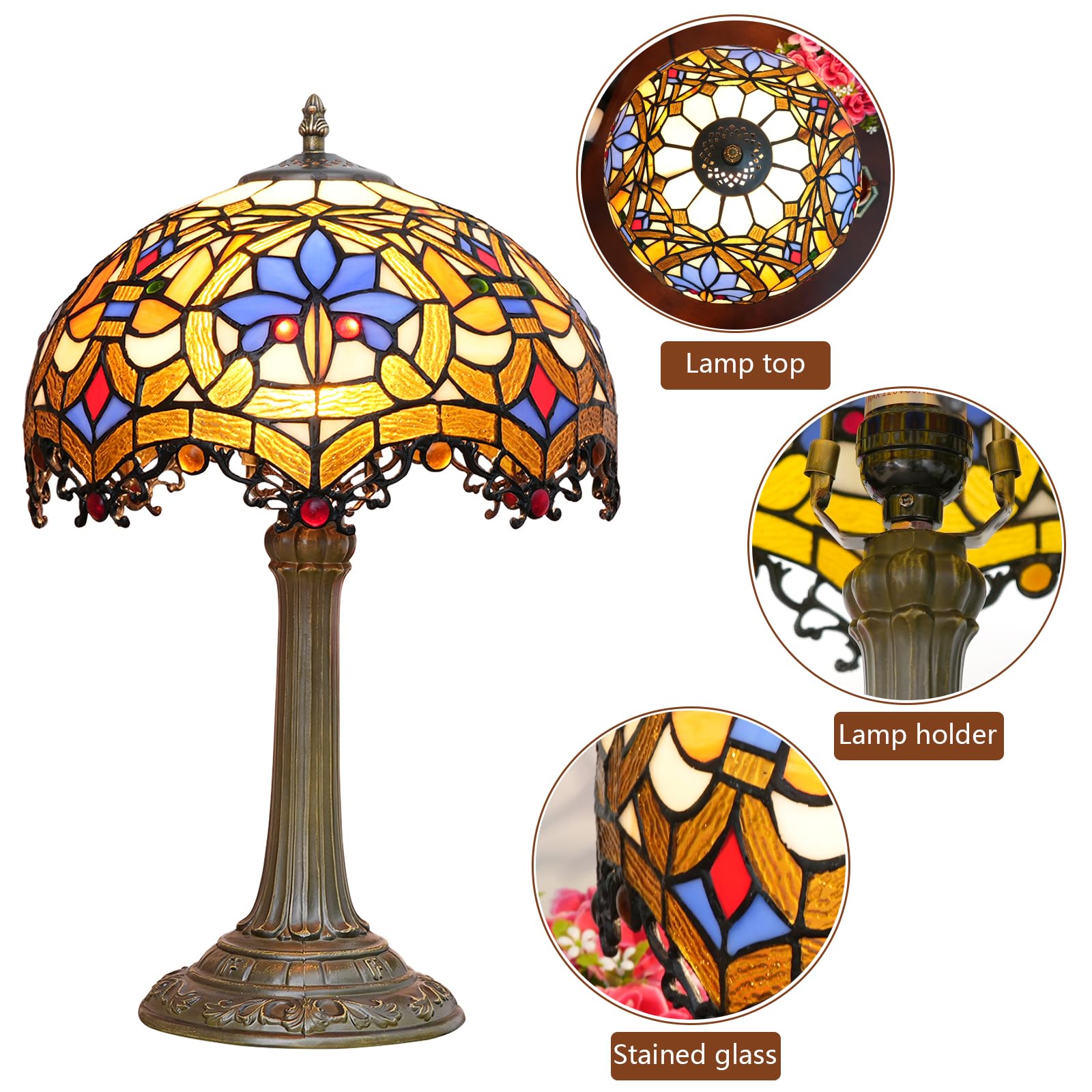Lampa Tiffany witrażowa lampa stołowa antyczna lampa biurkowa na stolik nocny sypialnia salon dom biuro unikalny uroczy akcent oświetlenie dekoracyjne zawiera żarówkę LED