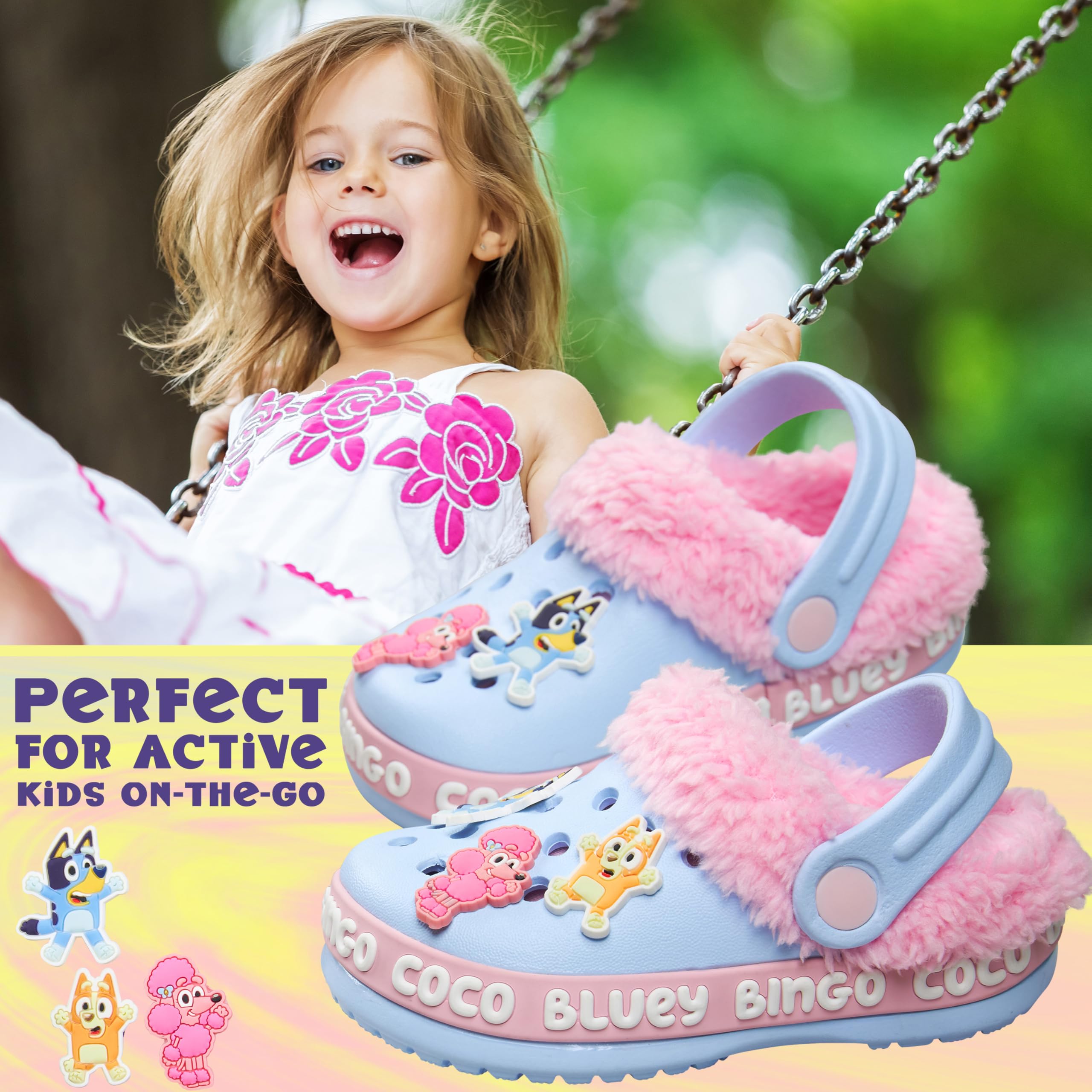 BlueY Sabot Enfant Fille Bingo Chaussons Enfant Hiver Doublure Polaire et Accent Décoratifs, Kawaii Jardin Chaussures à Enfiler