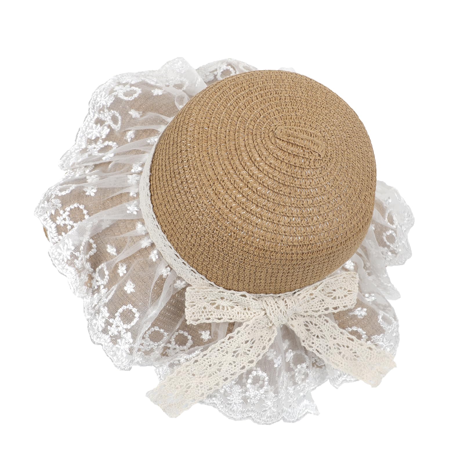 OhMill Chapeau de Paille Enfant Chapeau de Soleil avec Dentelle Capeline Fille Chapeau de Plage Chapeau d'Été à Large Bord Anti-Solaire Respirant pour Enfants 2 à 6 Ans