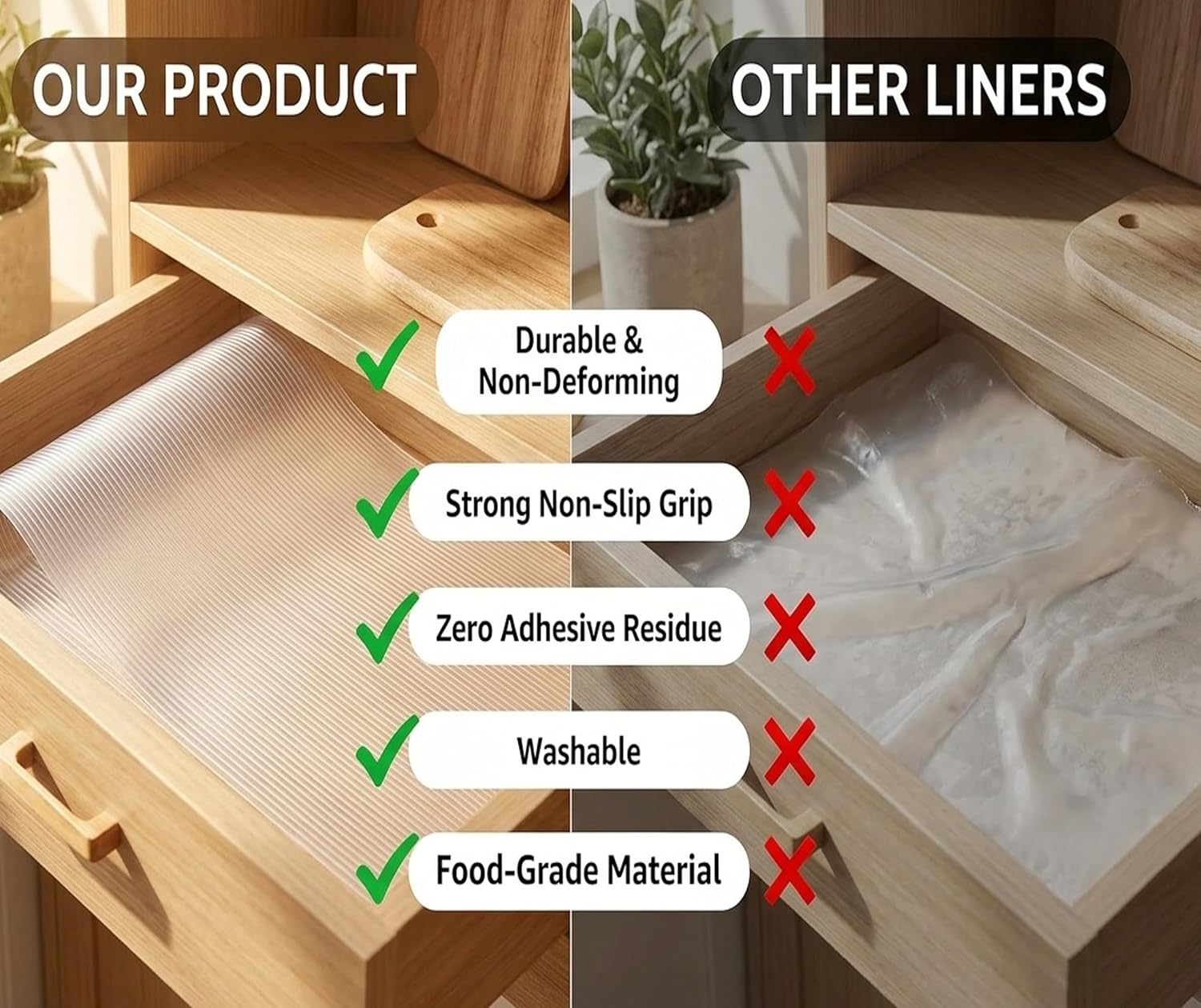 Shelf Liners for Kitchen Cabinets Non Adhesive Drawer Liner 20 Inch Wide X 20 Ft Clear Non Slip Waterproof Refrigerator Mats Closet Pantry Shelf Liner Cupboard Liners Kitchen Bathroom