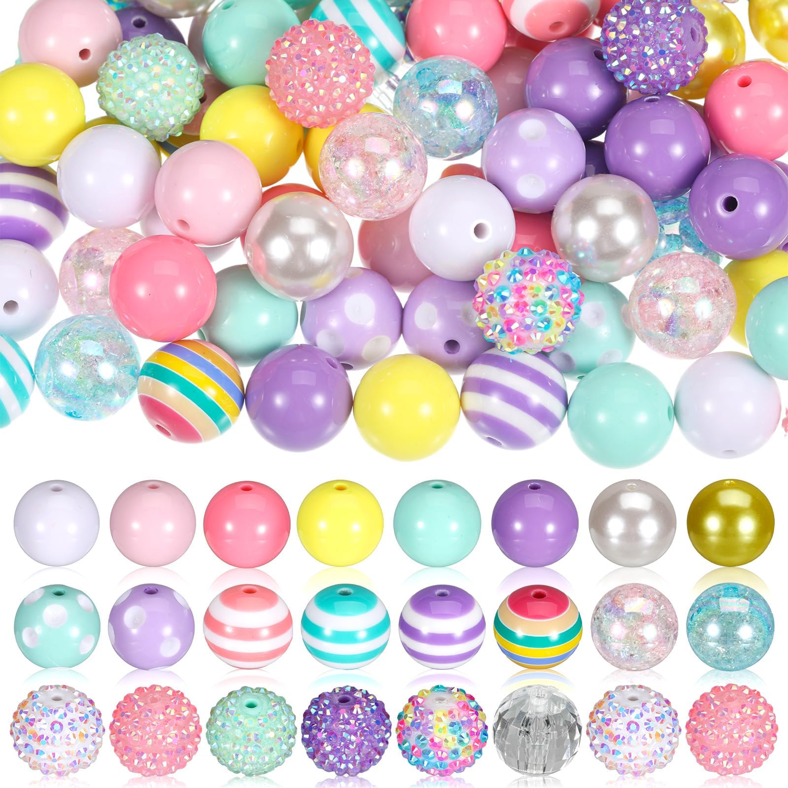 SUNNYCLUE 106-Piece Halloween Chunky Bead Set - 20MM Bubblegum Beads With Rhinestones For Jewelry Making & DIY Crafts