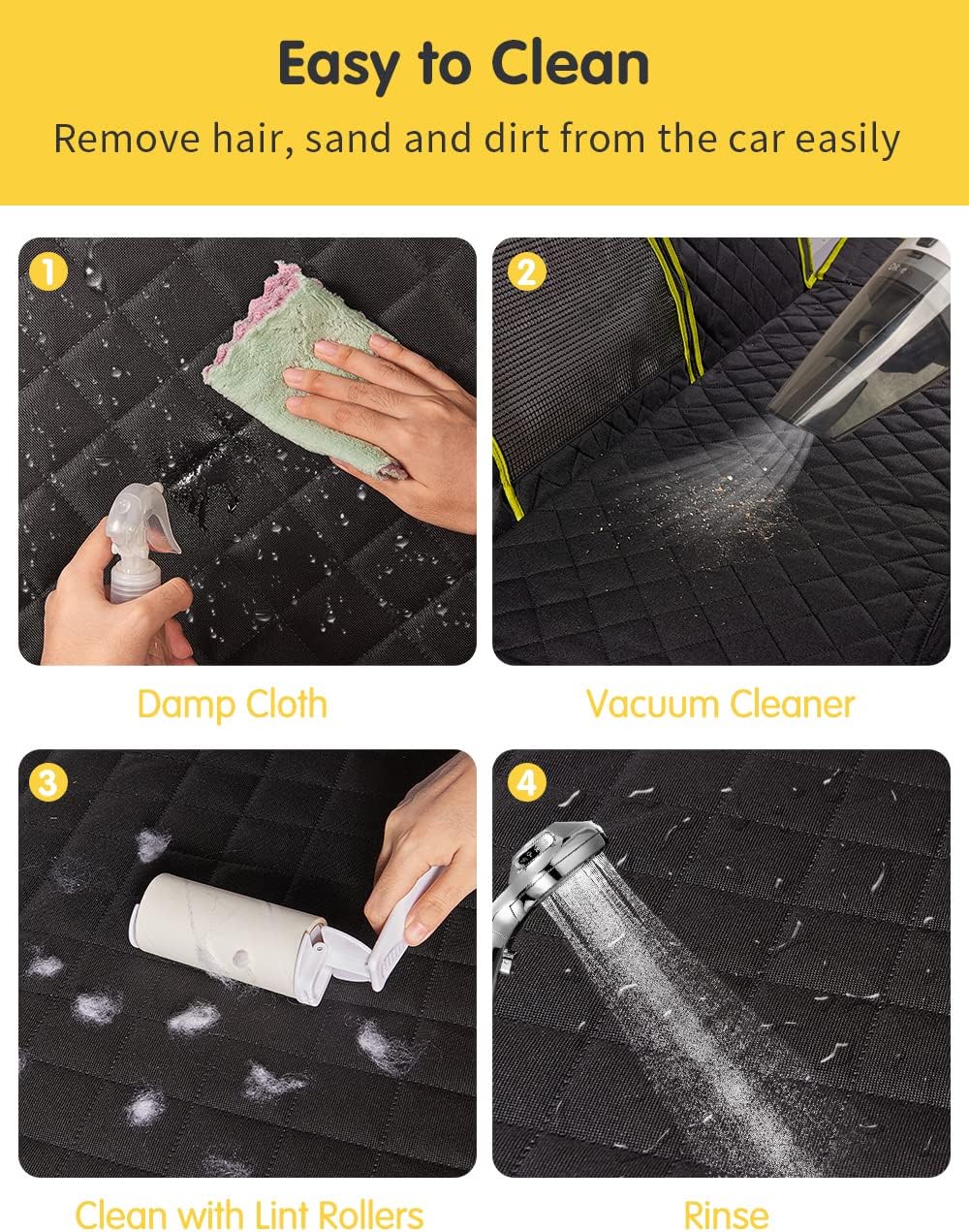nzonpet 4-in-1 Dog Car Seat Cover, 100% Waterproof & Scratchproof Dog Hammock, Durable Nonslip Dog Seat Cover with Big Mesh Window, Pets Back Seat Protector for Cars Trucks SUVs - Yellow