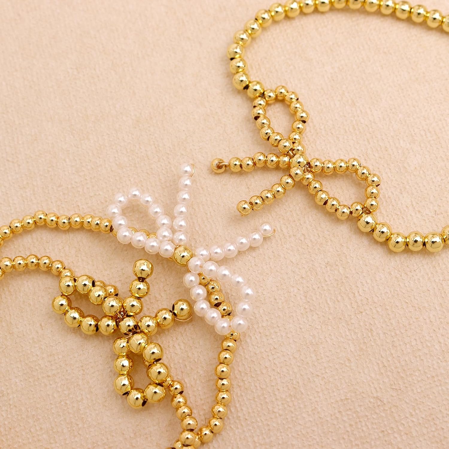 Gold White Beaded Bow Bracelets Set for Women, Trendy 3Pcs Boho Handmade Stretchtable Small Beaded Stackable Friendship Bracelet Prom Holiday Outfit Jewelry Gift. - Image 6