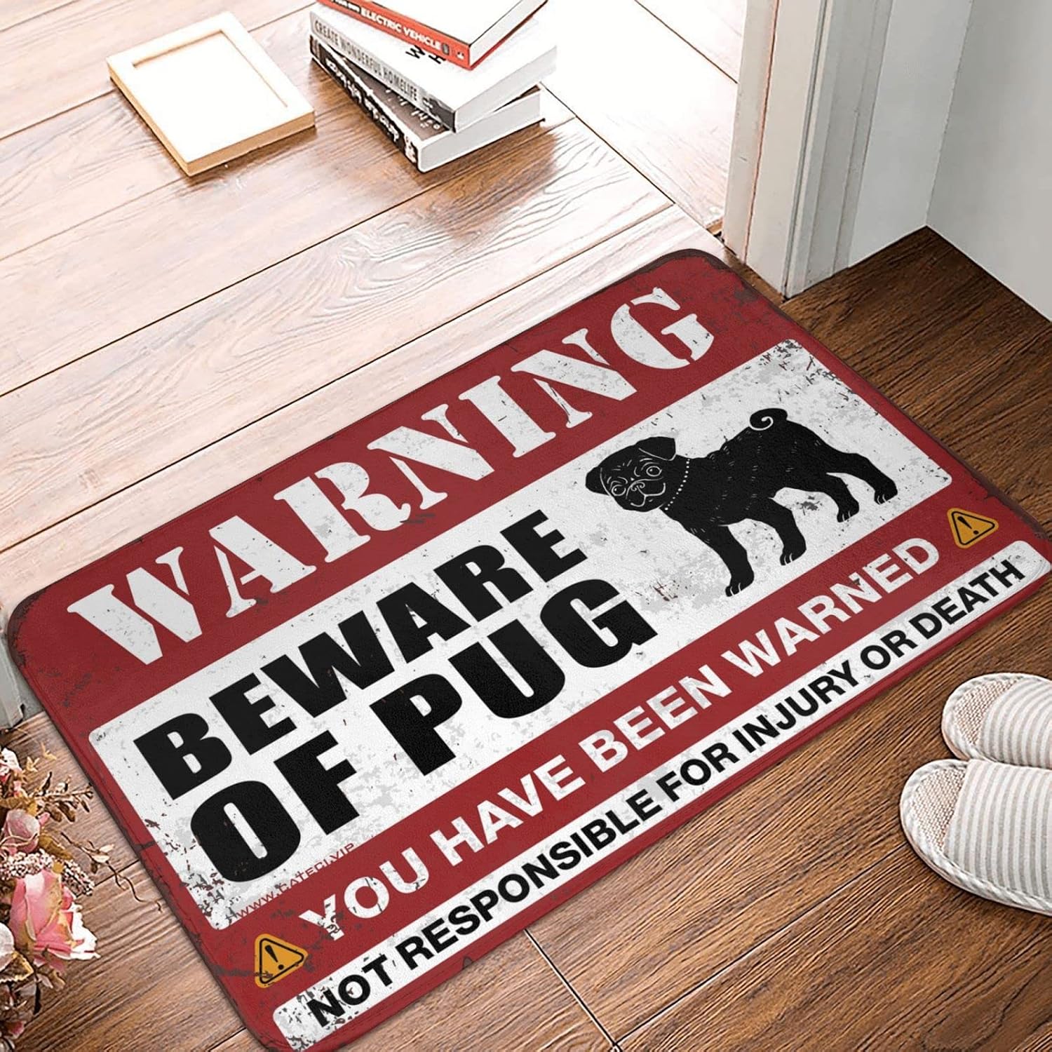 Cool Room Accessories for Teens Boys Beware of Pug Rug Outdoor Bar Decor Indoor Mats for Front Door Entry(50X80CM)