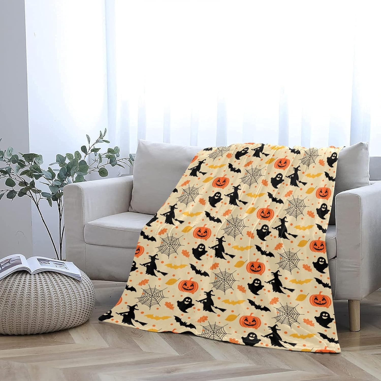 KJET Halloween Throw Blanket 50"x60", Witch Spider Webs Bat Pumpkin Print Fall Blanket, Cozy Flannel for Couch, Sofa, Bed, Halloween Blankets and Throws - Image 4