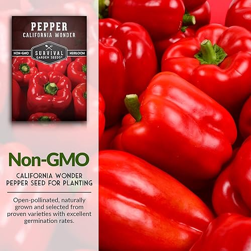 Miniatura 3 de Survival Garden Seeds - Semilla de pimienta California Wonder para plantar - Paquete con instrucciones para plantar y cultivar pimientos rojos