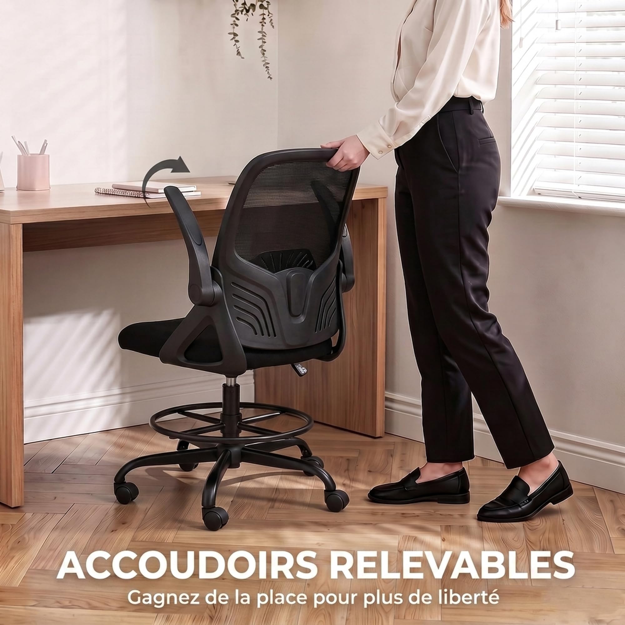 HOMCOM Chaise Bureau Ergonomique avec Soutien Lombaire Réglable Noir