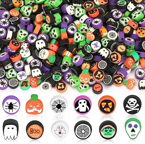 Cuentas de arcilla polimérica de Halloween, SEPGLITTER 300 piezas, cuentas espaciadoras mixtas de calabaza, fantasma, araña, Heishi para hacer