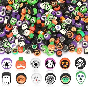 300Pcs Halloween Polymer Clay Beads for Jewelry Making | Premium Polymer Clay, 1cm Mini Size, Halloween Spacer Beads, Bracelet Necklace Earrings Jewelry Making DIY Crafts