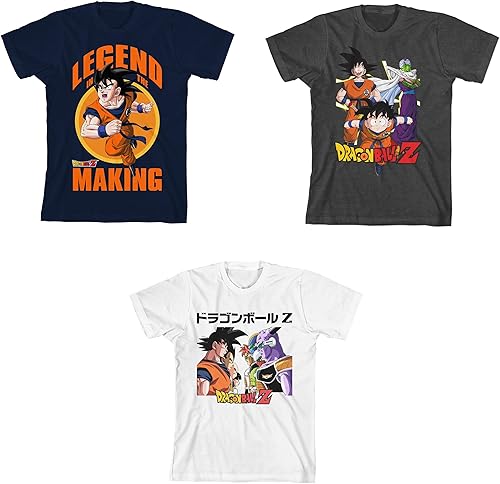 Dragon Ball Z Character Art - Juego de 3 camisetas de manga corta y cuello redondo para niño