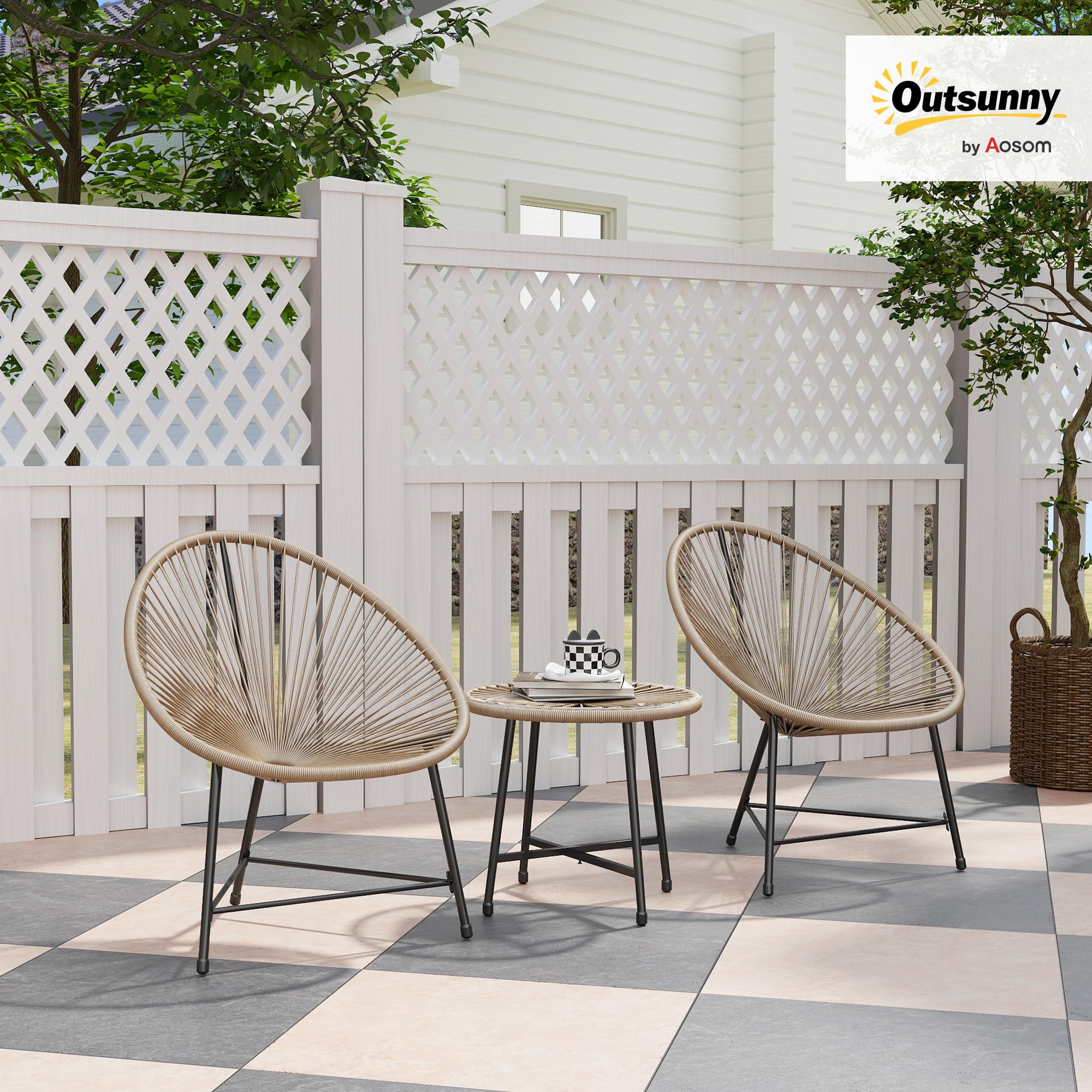 Set Giardino Outsunny 3 Pezzi - 2 Sedie E Tavolino In Rattan E Acciaio, Cuscini Lavabili, Grigio Chiaro | Per Terrazzo E Balcone - Foto 13