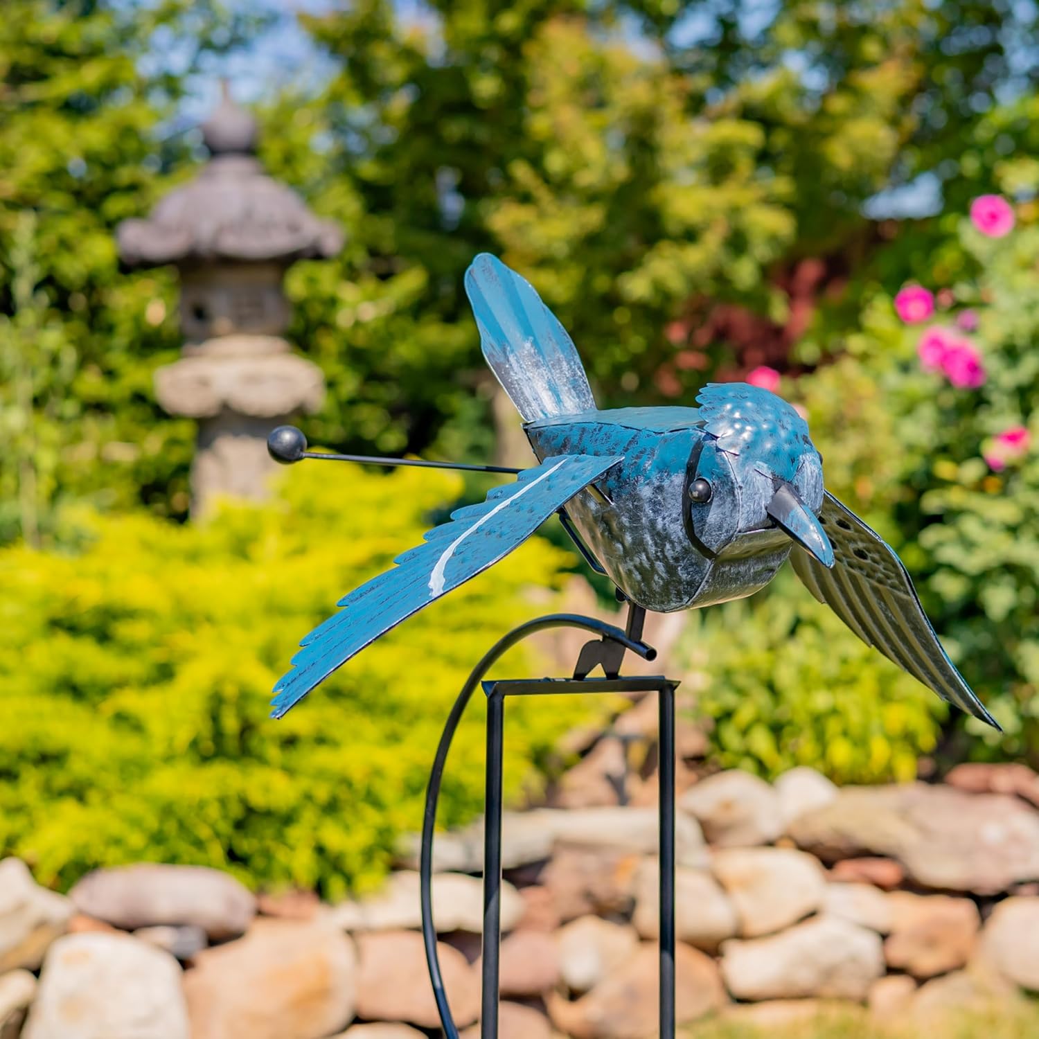 Zaer Ltd. Metal Flapping Blue Jay Rocking Garden Stake