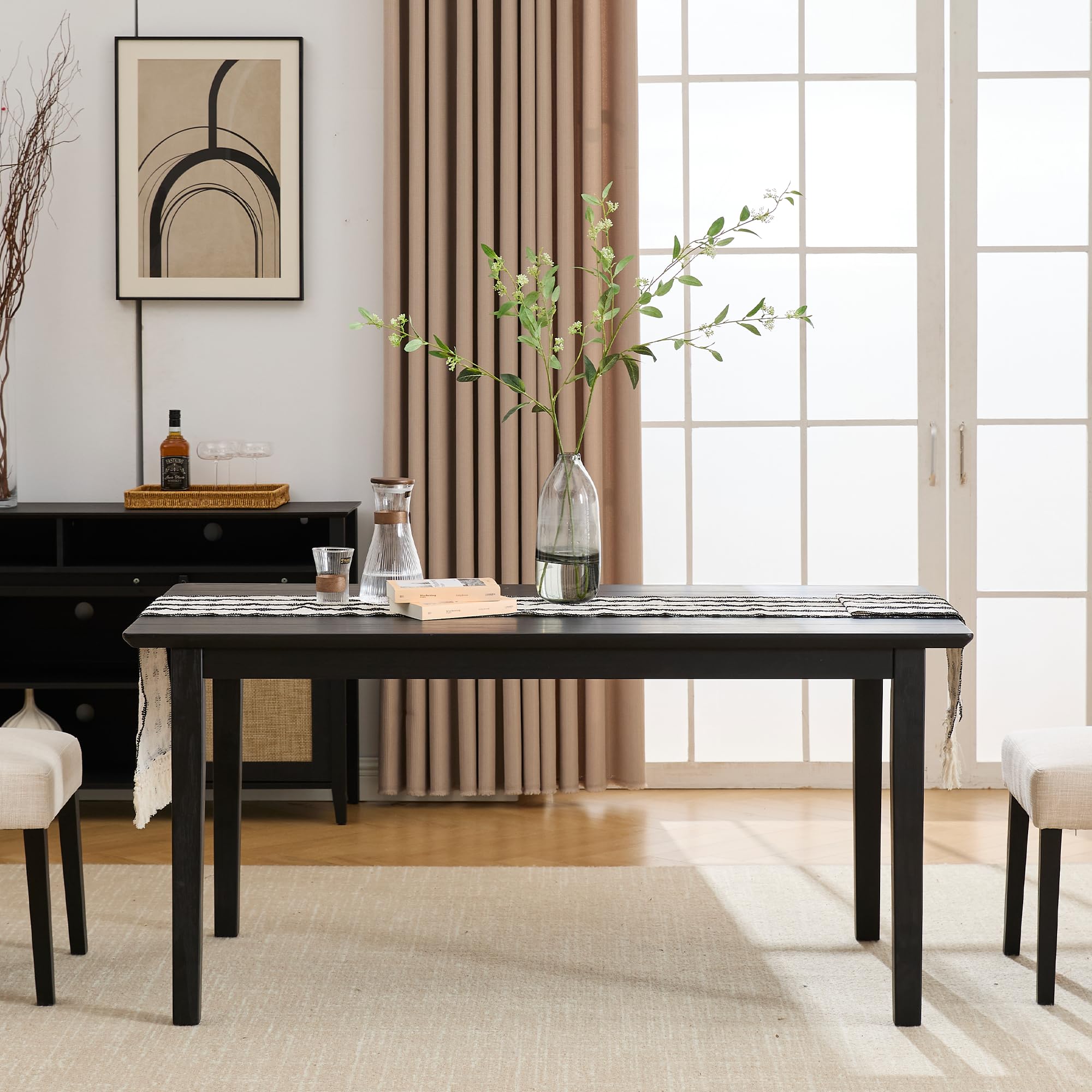 Modern Farmhouse Dining Table for 4 6 Solid Wood Dining Room Table Black Rectangular Kitchen Table Plank and Beam Dining Table for Dining Room Kitchen Restaurant