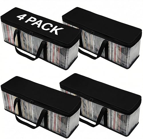 Miniatura 14 de Evelots Bolsas de almacenamiento para CD (paquete de 2) Funda de transporte de plástico PVC transparente con cremallera, capacidad para 100 CD en