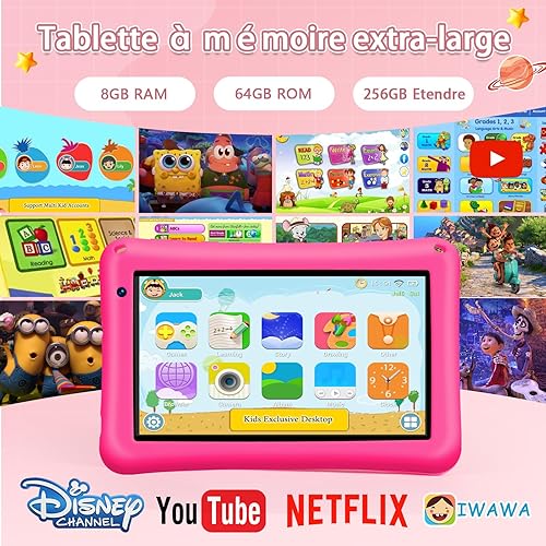 Miniatura 3 de BRILLAR Tablet infantil de 7 pulgadas con funda a prueba de golpes Android 13 Octa-Core 8+64GB Wi-Fi 6, modo de control parental, regalo de