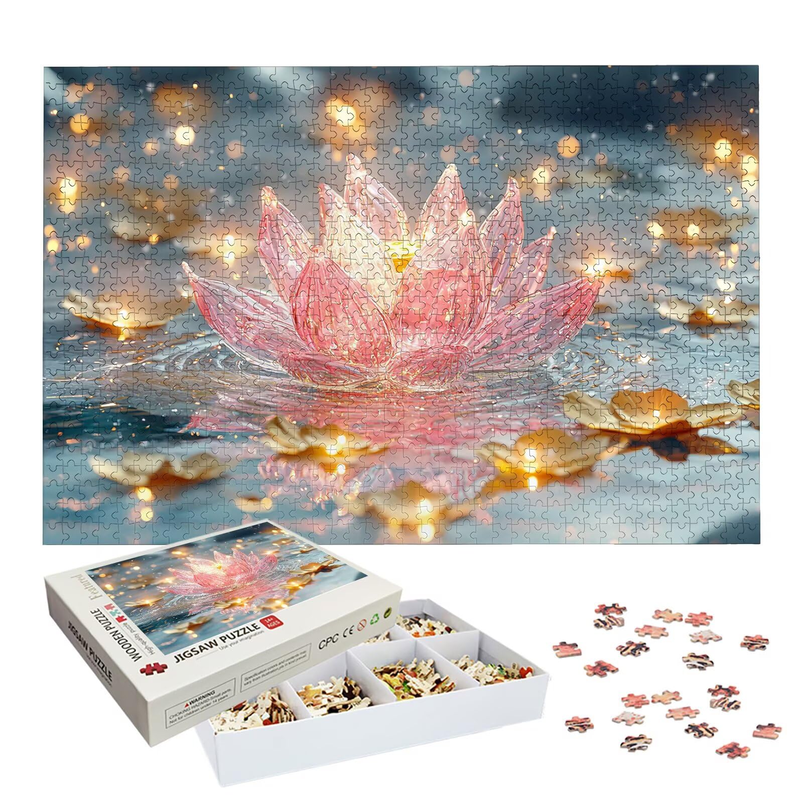 Puzzle 1500 Pièces Lotus, Puzzle 1500 Pièces Adultes et Enfants, Puzzles Bois avec Une Boîte d'emballage Exquise, Jeu Éducatif Puzzles Fantaisie, Decoration Maison, Cadeau Femme, Cadeau Homme, -7371