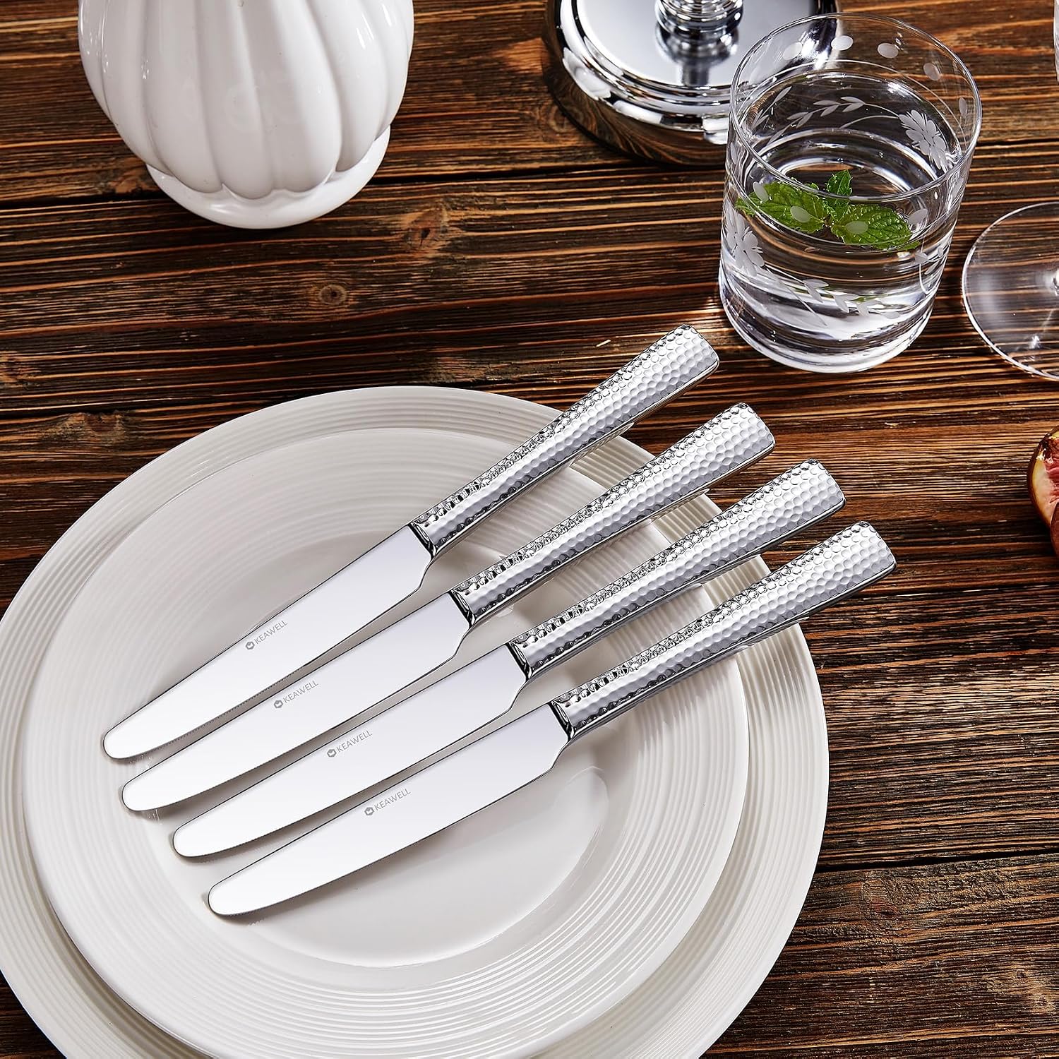 KEAWELL Premium Louis 4-Piece 9.5-Inch Dinner Knife Set (Hammered)