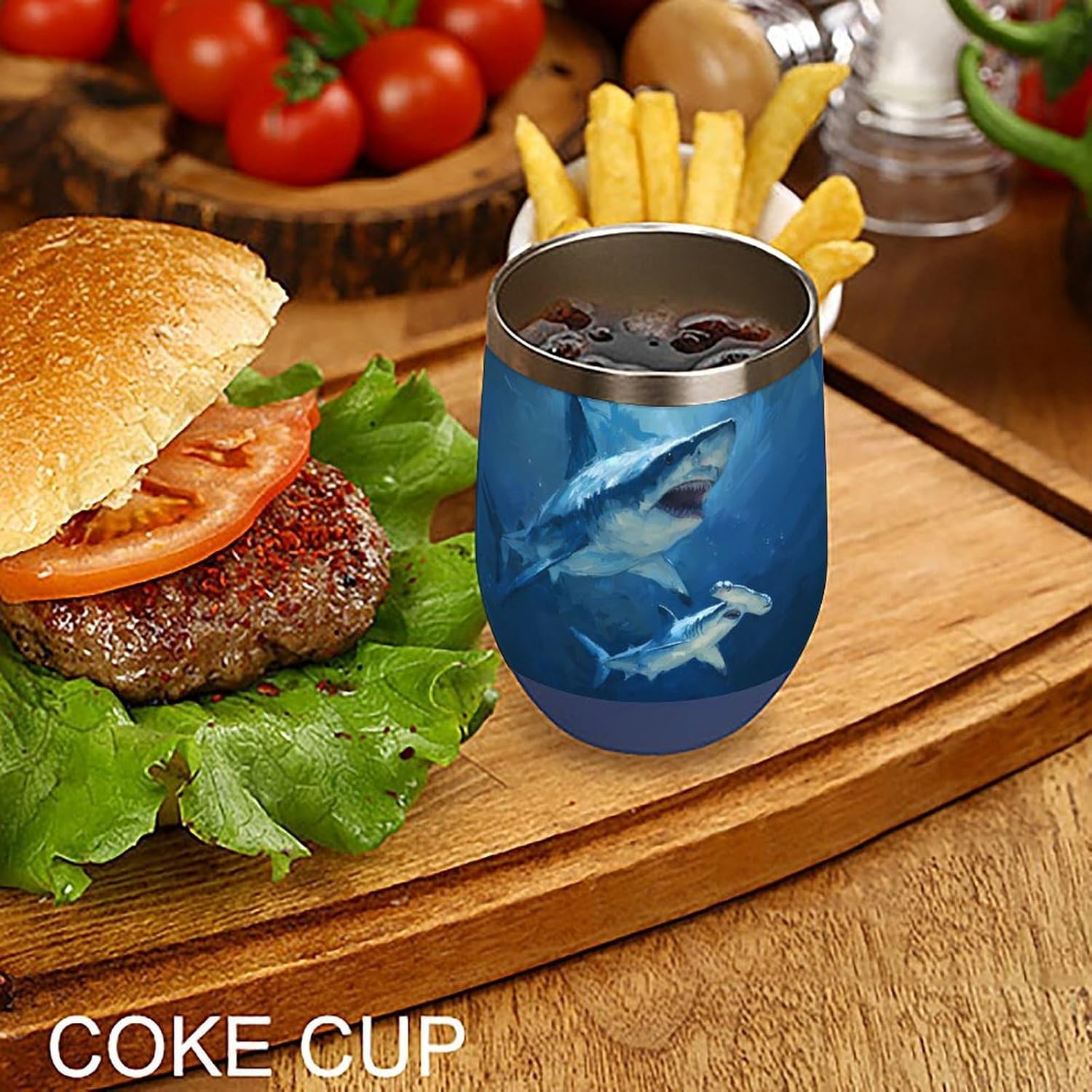 Hammerhead Shark in Deep Sea Insulated Drinking Cup Stainless Steel Coffee Mug Wine Tumbler with Lid 12OZ