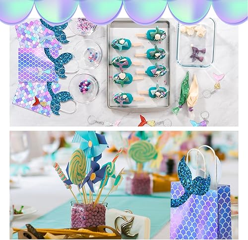 Miniatura 4 de Juego de 32 bolsas de recuerdo de fiesta de sirena, 16 paquetes de bolsas de regalo de cola de sirena, 16 llaveros de cola de sirena, bolsas de
