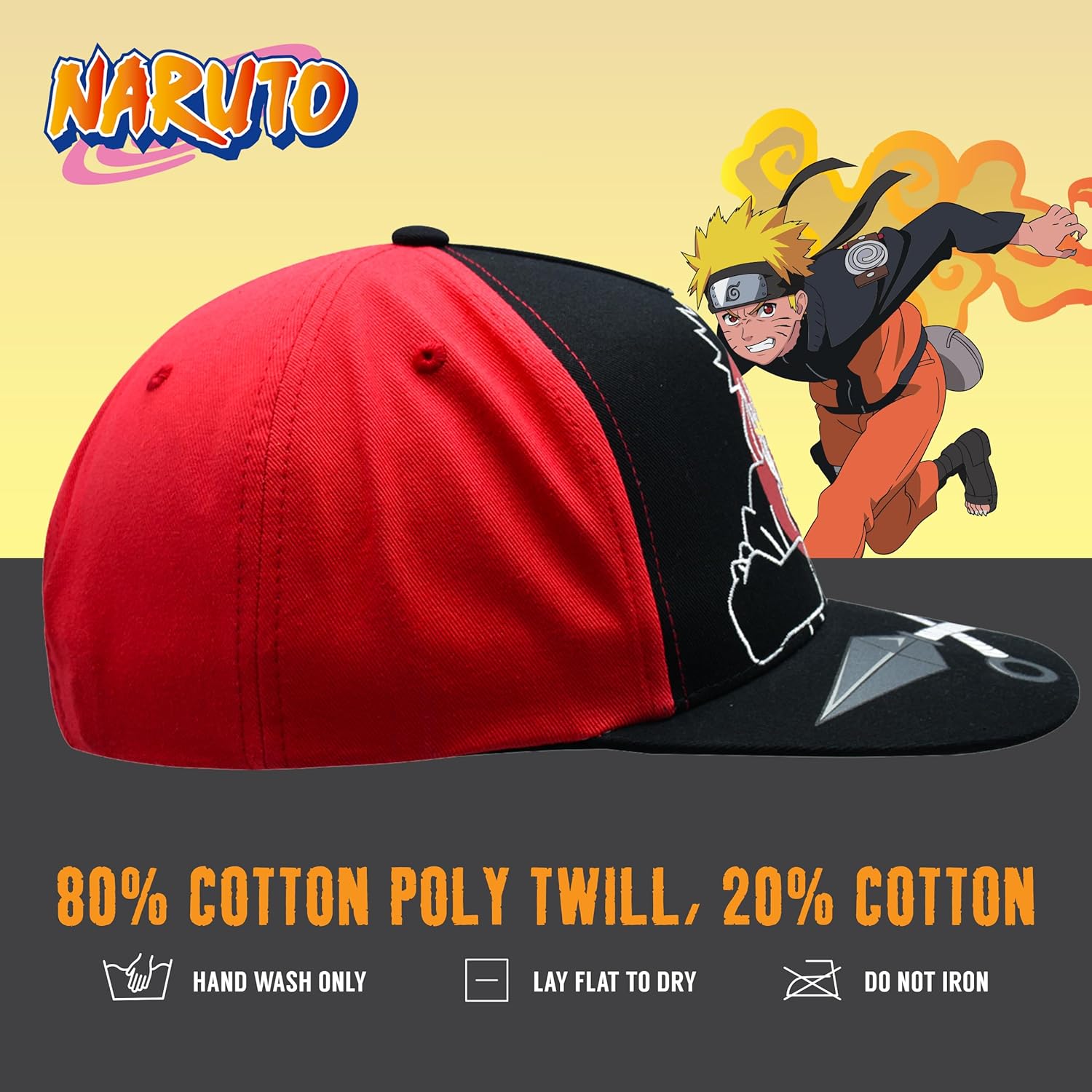 Naruto Baseball Hat, Jutsu Daggers Design Adult Snapback Cap with Flat Brim, Red/Black, One Size - Image 5