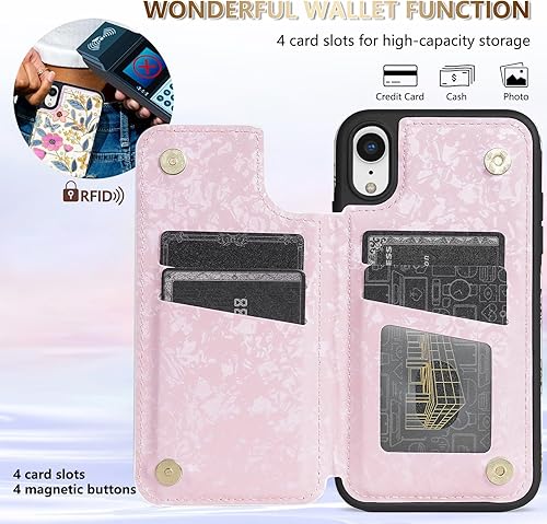 Miniatura 2 de NNH Funda tipo cartera compatible con iPhone XR con bloqueo RFID, ranuras para tarjetas, funda de piel sintética, función atril, doble cierre