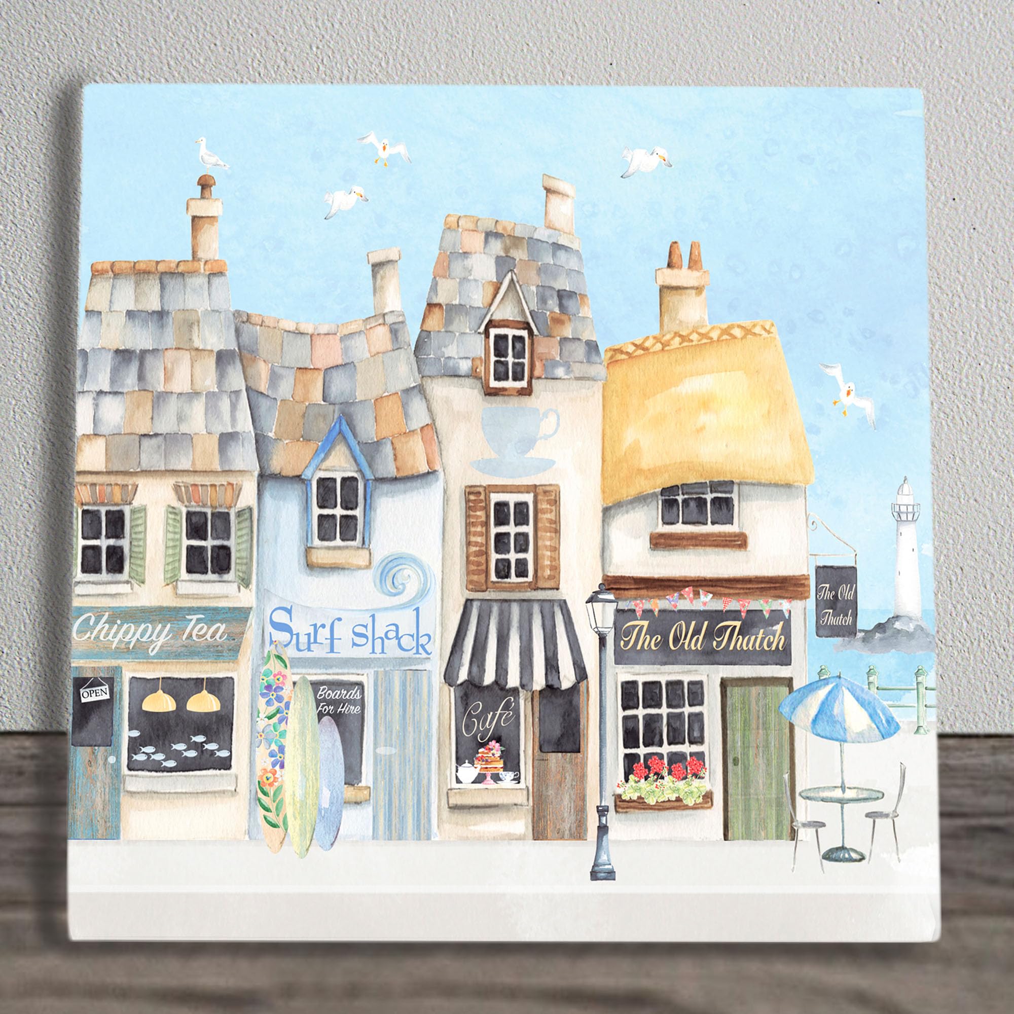 Global Designs Multilcoloured Ceramic Tile Picture Thoughts Of Summer Surf Shack Plaque Sign Wall Art K T Bentley 20X20cm
