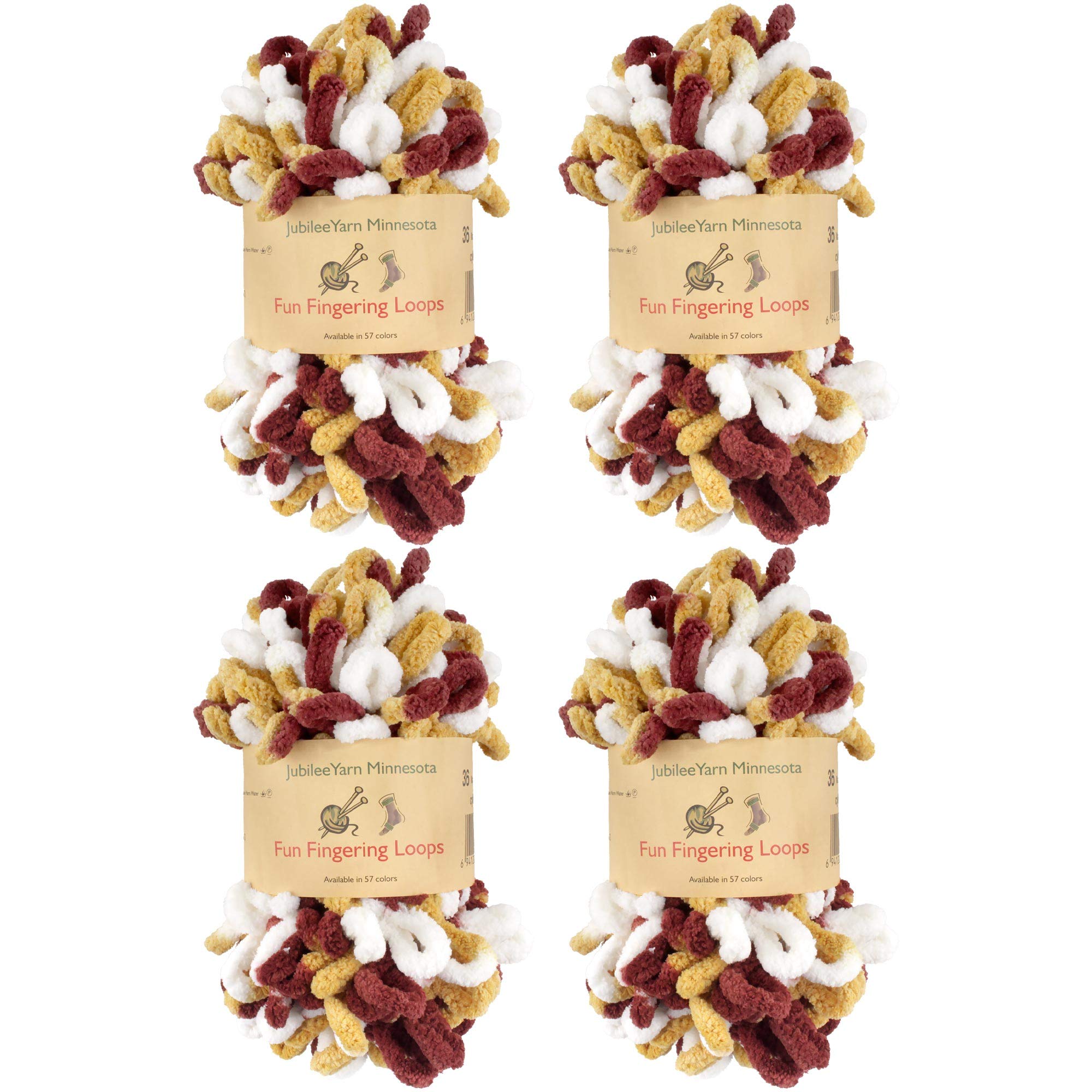 JubileeYarn Fun Finger Loops Yarn - Polyester Jumbo Weight Loop Yarn - Team Spirit Colors - 100g/Skein - Maroon Gold White - 4 Skeins