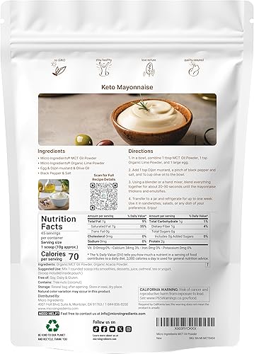 Miniatura 2 de Micro Ingredients Aceite MCT Orgánico en Polvo con Fibra Prebiótica, 1 Libra (16 Onzas) | Aceite MCT C8 para Crema de Café | Sin OGM, Dieta