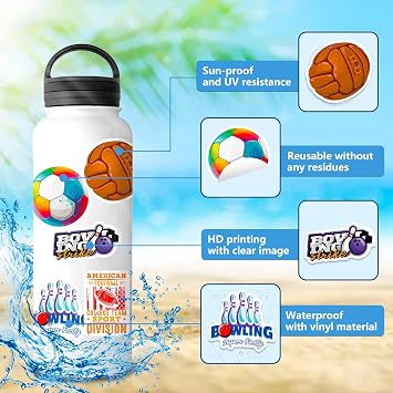 100PCS Sports Stickers, Vinyl Non-Repeating Sports Decales for Water Bottle