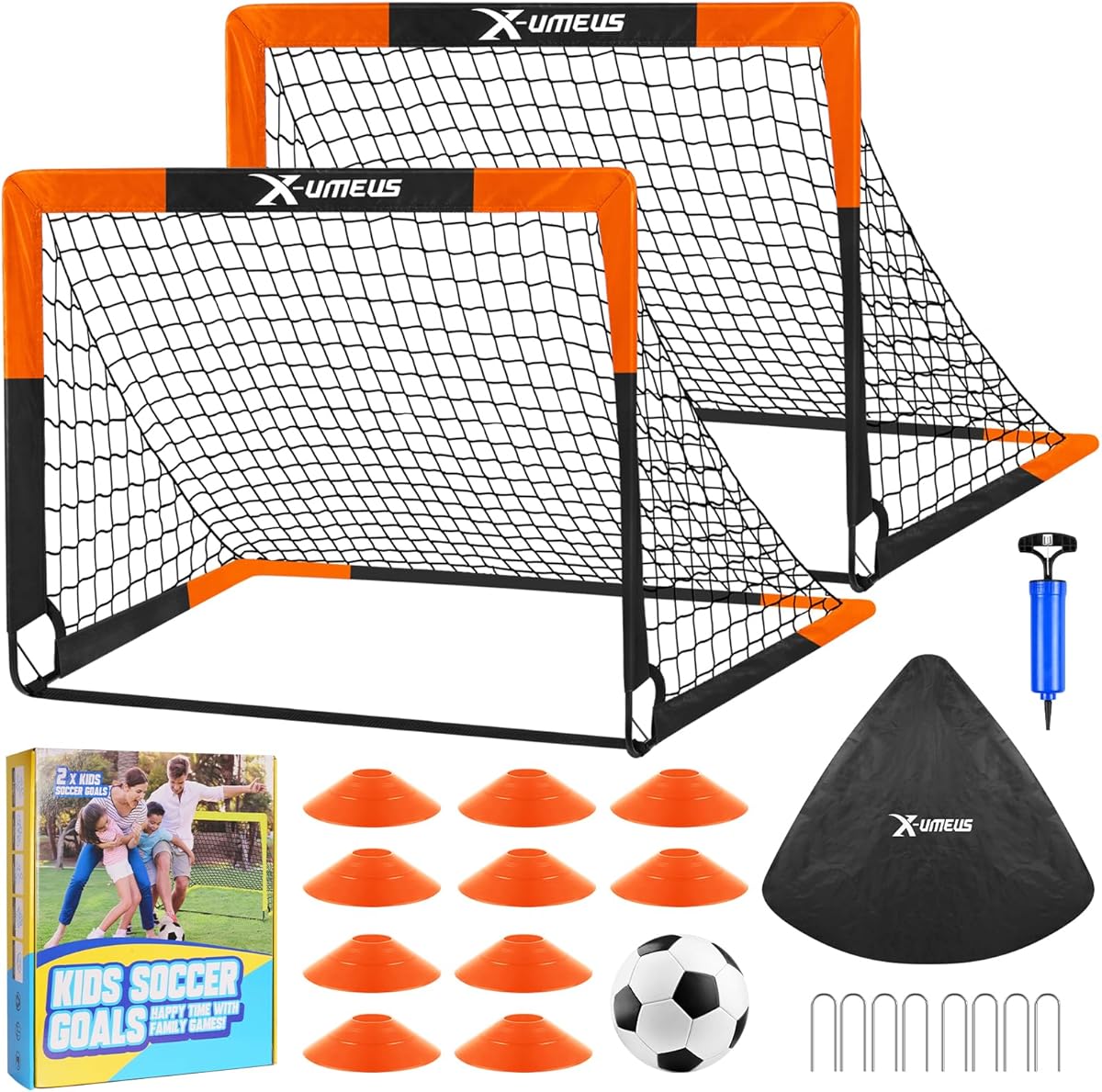Kids Soccer Goals for Backyard Set of 2, 4 x 3 ft/6 x 4 Toddler Soccer Goal Training Equipment with Soccer Ball, Cones, Pop Up Soccer Net for Kids Age 3-5 4-6 6-8 8-12 10-12 Outdoor Games Sports Gifts