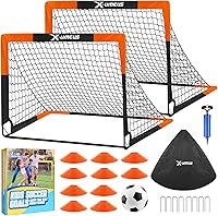X-UMEUS Kids Soccer Goals Backyard Set of 2, 4x3ft Pop Up Portable Nets with Ball, Cones, Pump for Ages 3-12 Training