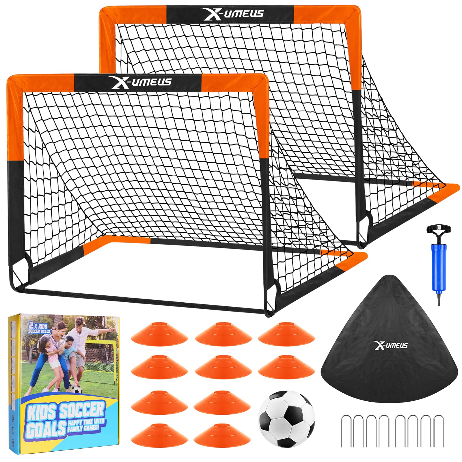 Photo 1 of Kids Soccer Goals for Backyard Set- 2 of 6X4/ 4X3 ft Toddler Soccer Goal Training Equipment with Soccer Ball, Ladder, Pop Up Soccer Net for Kids Age 3-5 4-6 6-8 8-12 10-12 Outdoor Games Sports Gift