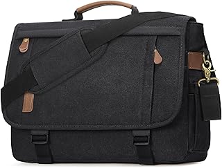 RAINSMORE Messenger Bag for Men 17-17.3 Inch Laptop Bag Water-resistant Canvas Computer Shoulder Bag Office Work Briefcase...