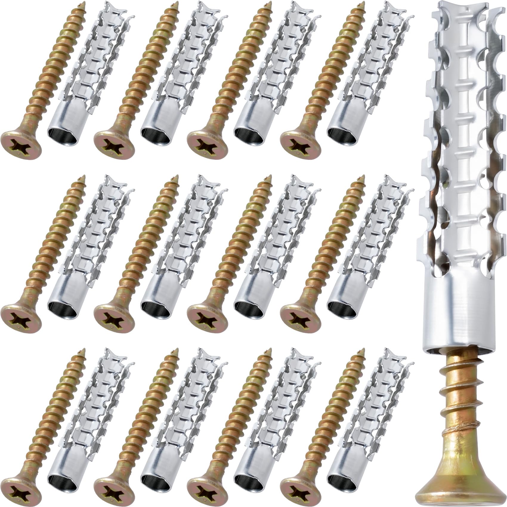 Alpinleux 80 Pcs M6 Tree Shaped Steel Hollow Wall Anchor with Screws, Loose Hinge Hole Repair Kits, Metal Expansion Screws for Concrete, Drywall Anchors, Drywall Anchor Kit (0.24''×1.38'')