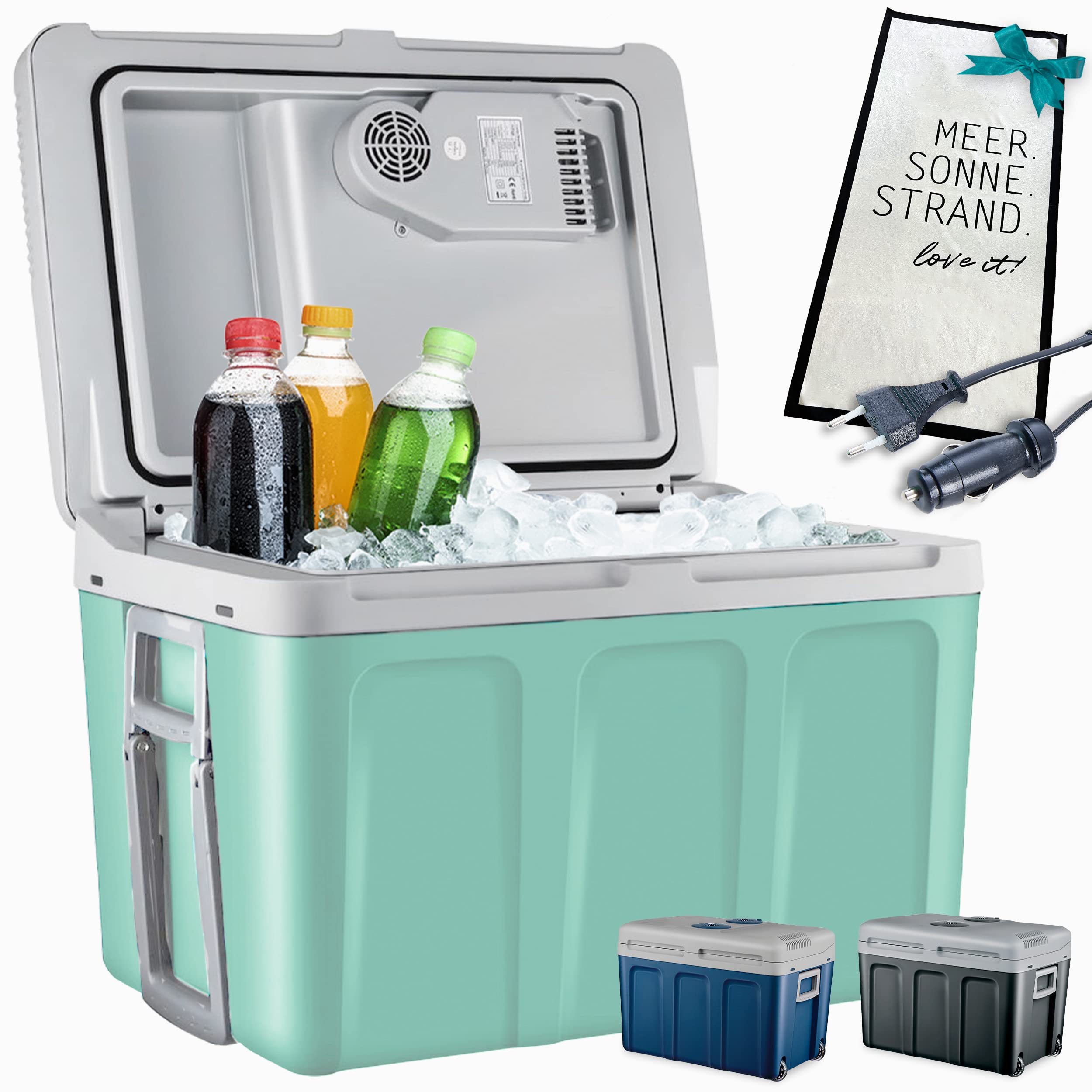 TOM 2in1 XXL Kühlbox 40l mit Kühl- und Heizfunktion – elektrische Coolbox mit Rollen – 230V & 12V Strom Anschluss – Elektrisch – für Auto, Camping, Wohnwagen & Co – Plus Geschenk