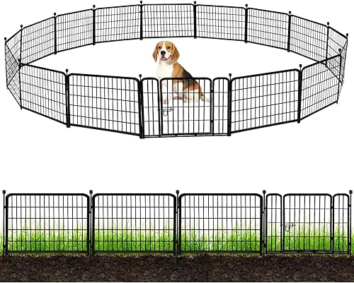 Miniatura 8 de ADAVIN Valla de jardín con puerta de 32 pulgadas de alto x 9 pies de largo, cerca de barrera de metal de hierro negro resistente, corral para perros