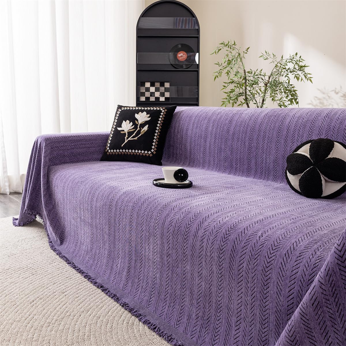 Highdi Funda de Sofá de Chenilla Manta Cubre Sofa Grande para 1 2 3 4 Plazas, Color sólido Mantas Cómoda Cubrecama Protector Sofa Arañazo Universal para Gatos y Perros (Morado,180x230cm)
